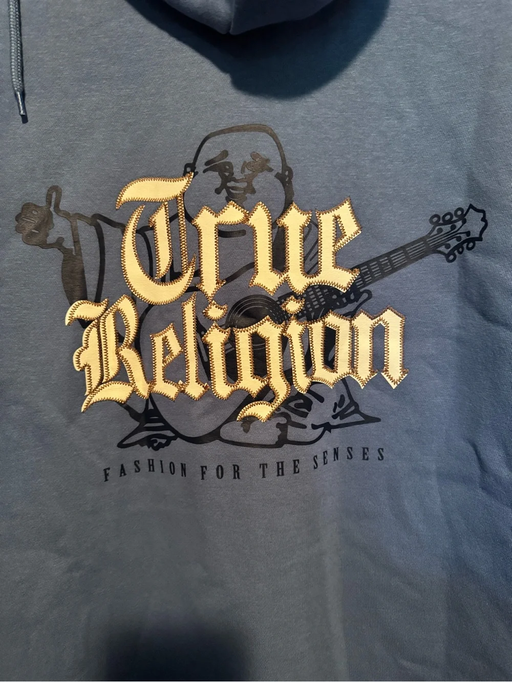 True Religion Men’s Blue Zip Hoodie XL NWT | Stitched Logo Graphic Sweatshirt